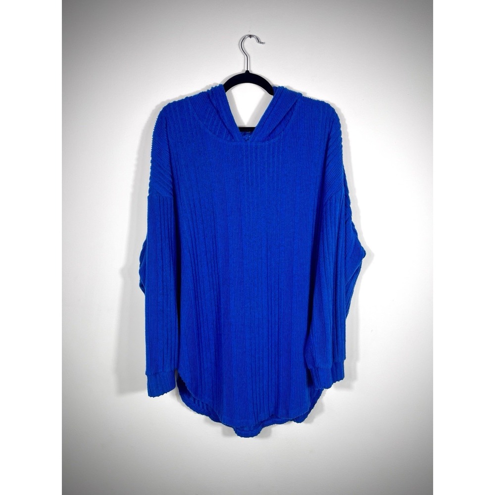 Women's 26 Cobalt Blue Ribbed Hooded Tunic Top Oversized Plus Size